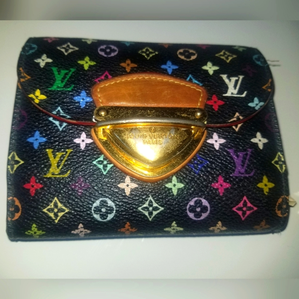 TAKASHI MURAKAMI X LOUIS VUITTON BLACK MONOGRAM MULTICOLORE JOEY WALLET